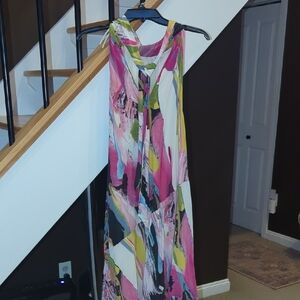 Anthropologie Pink and Yellow Maxi Dress
